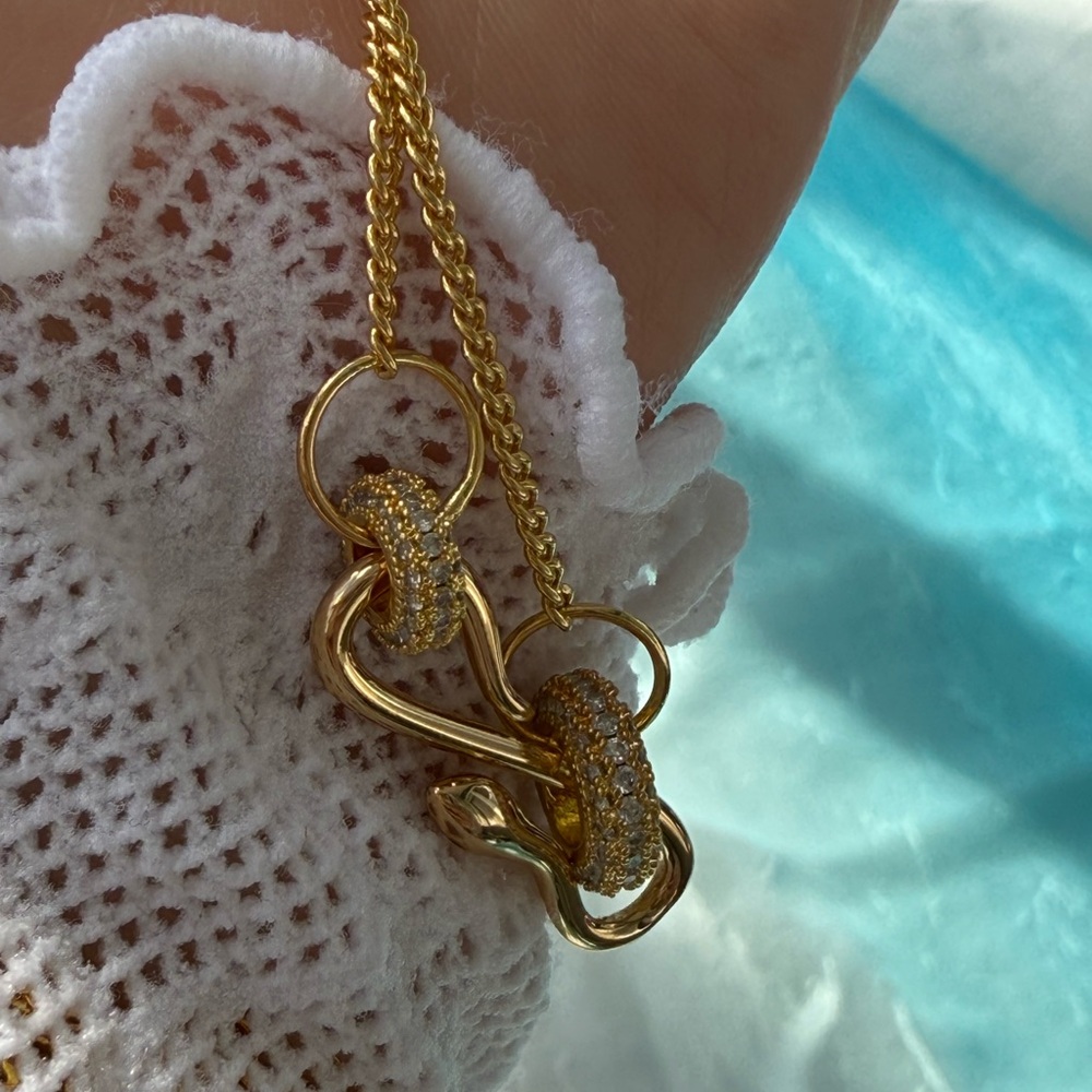 Snake Necklace 18K Gold Luxurious Crystal Stainless Steel for Men Women - Picture 13 of 13